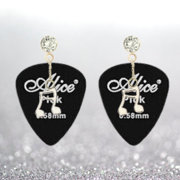Alice Strings Smooth Guitar Pick Earrings with Music Note Charms - Picture 8 of 9